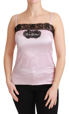 Silk Black Lace Top Pink Tank Blouse