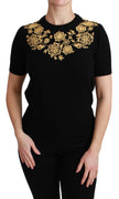 Black Cashmere Gold Floral Sweater Top