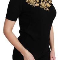 Black Cashmere Gold Floral Sweater Top