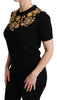 Black Cashmere Gold Floral Sweater Top