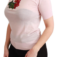 Pink Floral Embroidered Blouse Cashmere Top
