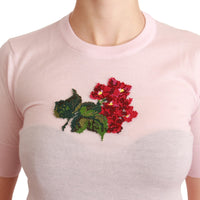 Pink Floral Embroidered Blouse Cashmere Top