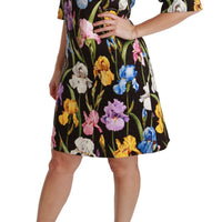 Black Cotton Silk Floral Shift Dress