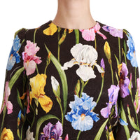 Black Cotton Silk Floral Shift Dress