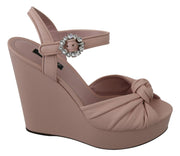 Pink Crystal Wedge Leather Sandals Shoes