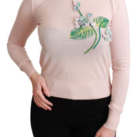 Pink Floral Silk Cashmere Pullover Sweater