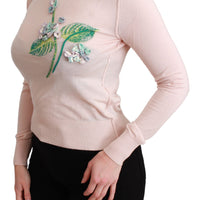 Pink Floral Silk Cashmere Pullover Sweater