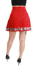 Red Wool High Waist Pleated Floral Skirt
