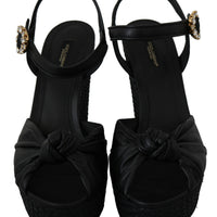 Black Crystal Ankle Strap Wedge Sandals Shoes