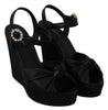 Black Crystal Ankle Strap Wedge Sandals Shoes