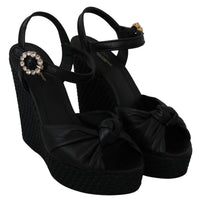 Black Crystal Ankle Strap Wedge Sandals Shoes