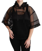 Black Sheer Nero Sicilia Hooded Blouse T-shirt