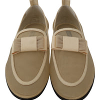 Beige Viscose Nude Ribbon Loafers Flats Shoes