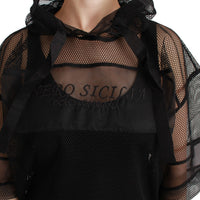 Black Sheer Nero Sicilia Hooded Blouse T-shirt