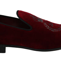 Red Velvet Crown Embroidered Loafers  Shoes