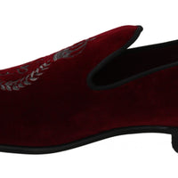 Red Velvet Crown Embroidered Loafers  Shoes