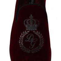 Red Velvet Crown Embroidered Loafers  Shoes