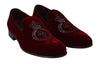 Red Velvet Crown Embroidered Loafers  Shoes