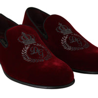 Red Velvet Crown Embroidered Loafers  Shoes