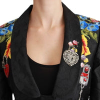 Black Brocade Crystal Blazer Jacket