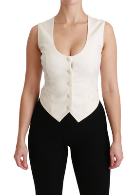 White Sleeveless Waistcoat Vest Wool Top