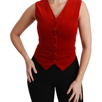 Red Sleeveless Waistcoat Cotton Top Vest