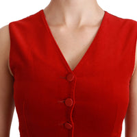 Red Sleeveless Waistcoat Cotton Top Vest