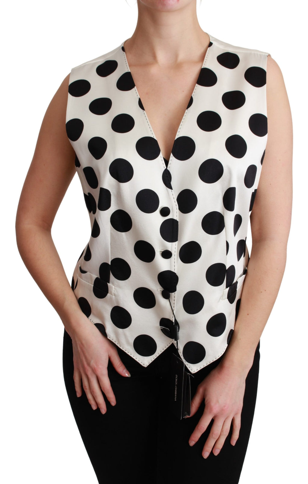 White Polka Waistcoat Sleeveless Vest Top