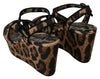 Brown Leopard Raffia Wedge Sandals Shoes