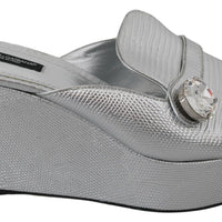Silver Crystals Platform Slides Sandals