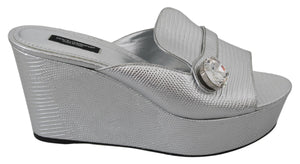 Silver Crystals Platform Slides Sandals