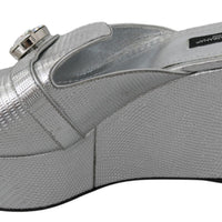 Silver Crystals Platform Slides Sandals