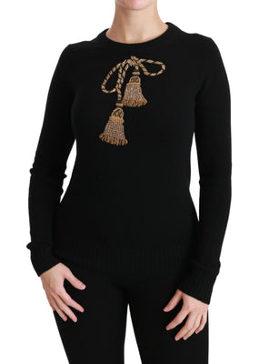 Black Wool Gold Tassel Pullover Sweater