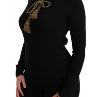 Black Wool Gold Tassel Pullover Sweater