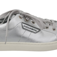 Silver Leather Mens Casual Sneakers