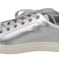 Silver Leather Mens Casual Sneakers