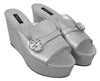 Silver Crystals Platform Slides Sandals