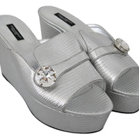 Silver Crystals Platform Slides Sandals