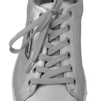 Silver Leather Mens Casual Sneakers