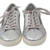 Silver Leather Mens Casual Sneakers