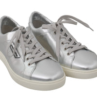 Silver Leather Mens Casual Sneakers