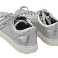 Silver Leather Mens Casual Sneakers