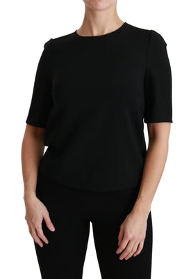 Black Short Sleeve Casual Top Stretch Blouse
