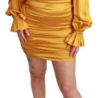 Yellow Silk Stretch Sheath Bodycon Mini Dress