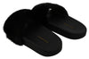 Black Fur Slides Flats Beachwear Sandals Shoes