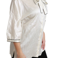 Beige 3/4 Sleeve Shirt Blouse Silk Top