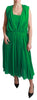 100% Silk Green Sleeveless Pleated Maxi Dress