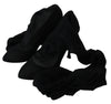 Black Tulle Stretch Knee Booties Heels Shoes