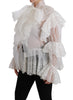 White Lace Layered Long Sleeve Blouse Silk Top