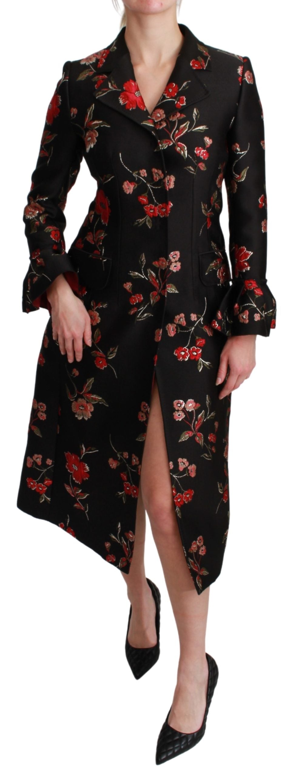 Black Floral Embroidered Coat Jacket